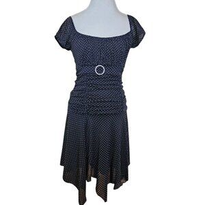 Y2K Womens Black Polka Dot Babydoll Dress Sz M‎ Off Shoulder Whimsigoth Fairy